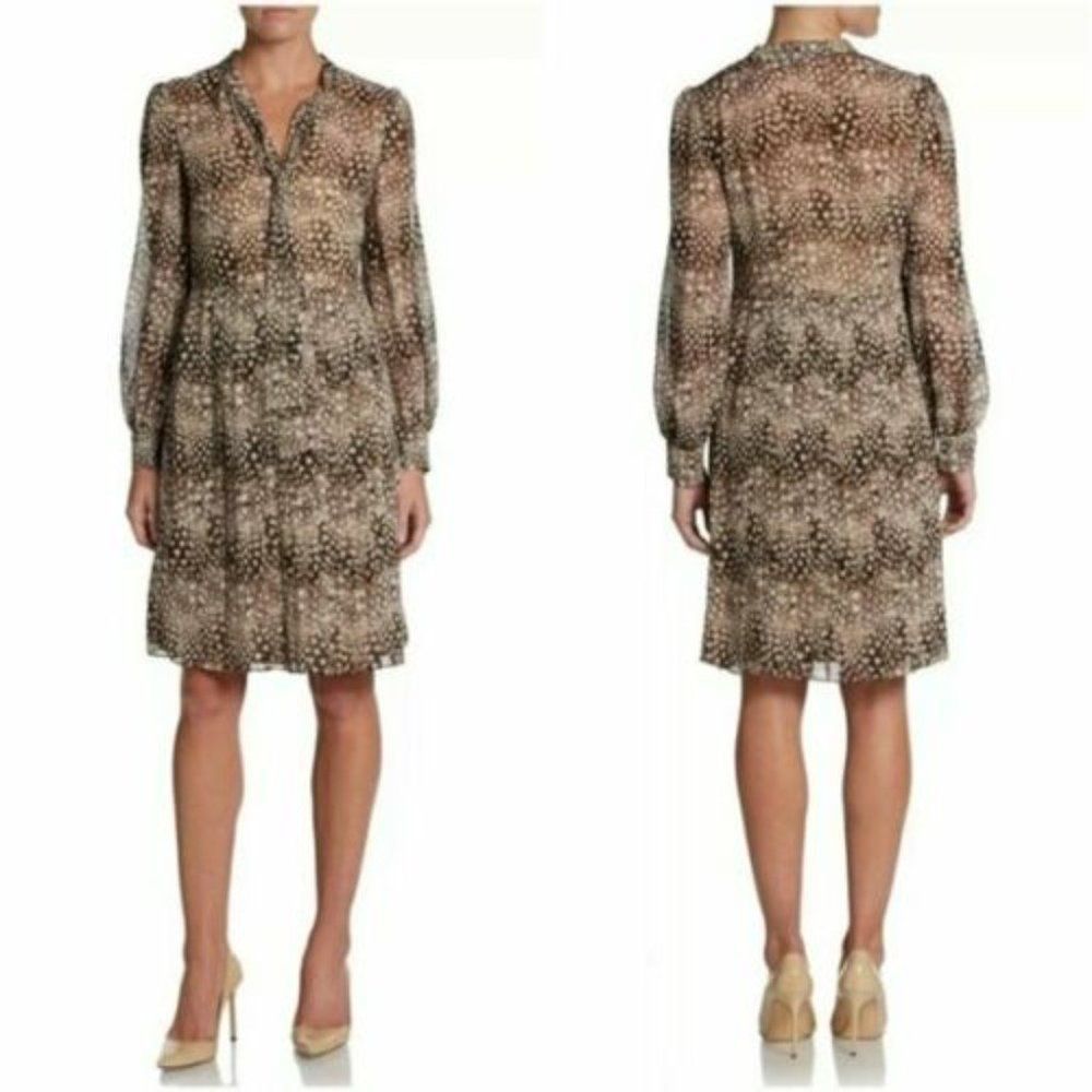 BCBGMaxAzria Brown and Black Printed Long-Sleeve Dress